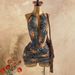 Women's Clothing Sexy Retro Patterned Mesh Mini Dress Deep V Neck Beaded Tight American Style_ecoleips.com