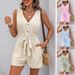 Women's Sleeveless V-Neck Striped Jumpsuit – Lightweight Summer Romper For Casual & Office Wear_ecoleips.com