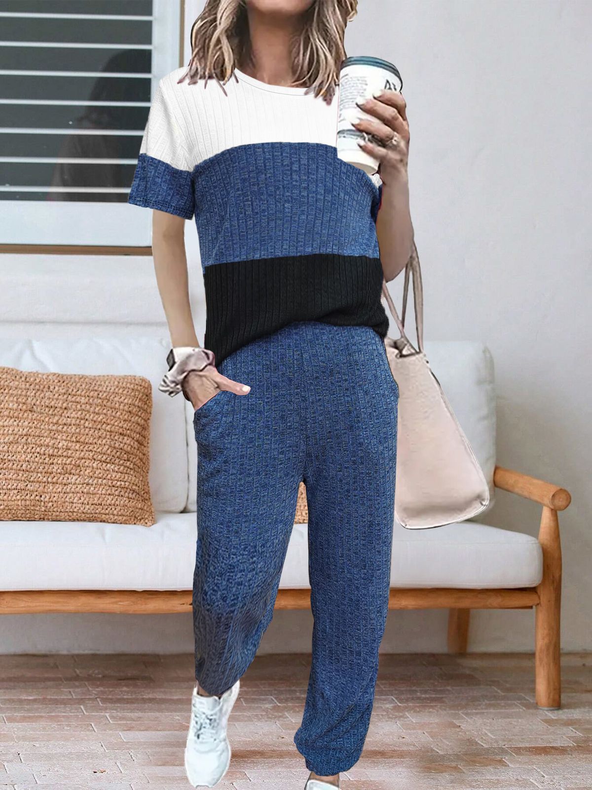 Women's Short Sleeve Round Neck Top And Pants 2-Piece Set Summer Casual Outfit Comfortable Breathable Daily Wear_ecoleips.com