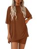 Women's Clothing Women's Loose Two Piece Suit Casual Fashion Solid Color Top And Shorts Set Short Sleeved European American Style Spring Summer_ecoleips.com