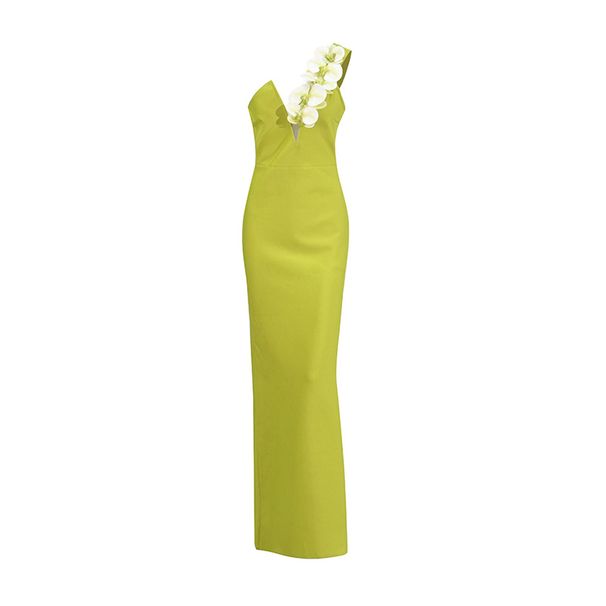 Women's Clothing Elegant Style Dress Spring One Shoulder Three Dimensional Flower Sexy Bandage Dress_ecoleips.com
