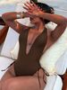 Women's Clothing Solid Color High Waist Triangle One Piece Swimsuit Women's Beach Spa V Neck Bikini Lace Up European And American Style_ecoleips.com