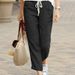 Breathable Linen-Blend Drawstring Pants – Relaxed Fit Cropped Trousers For Women & Men (Grey/Green/Black/Blue)_ecoleips.com
