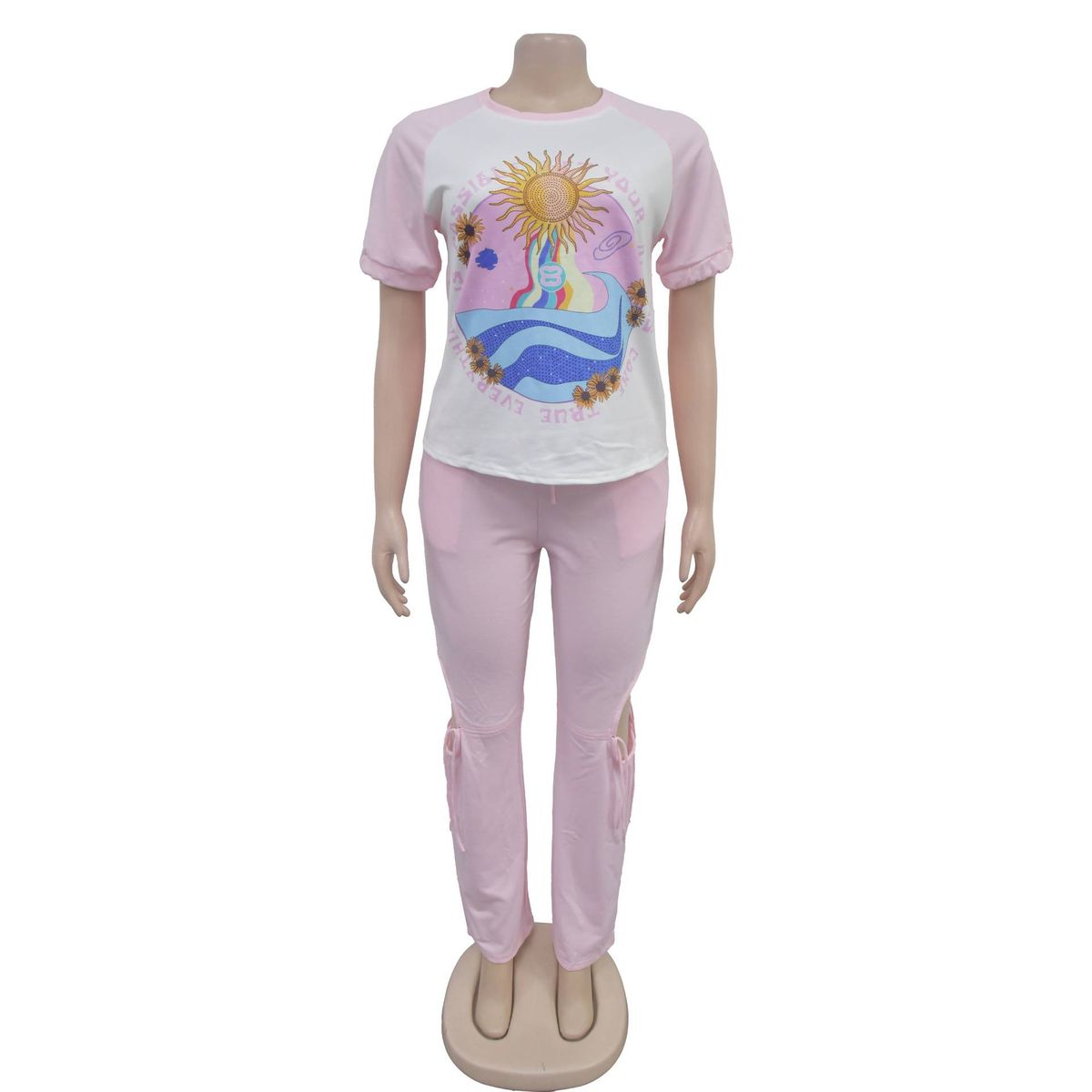 Women's Clothing Fashion Printed Multi Color Short Sleeved Trousers Set_ecoleips.com