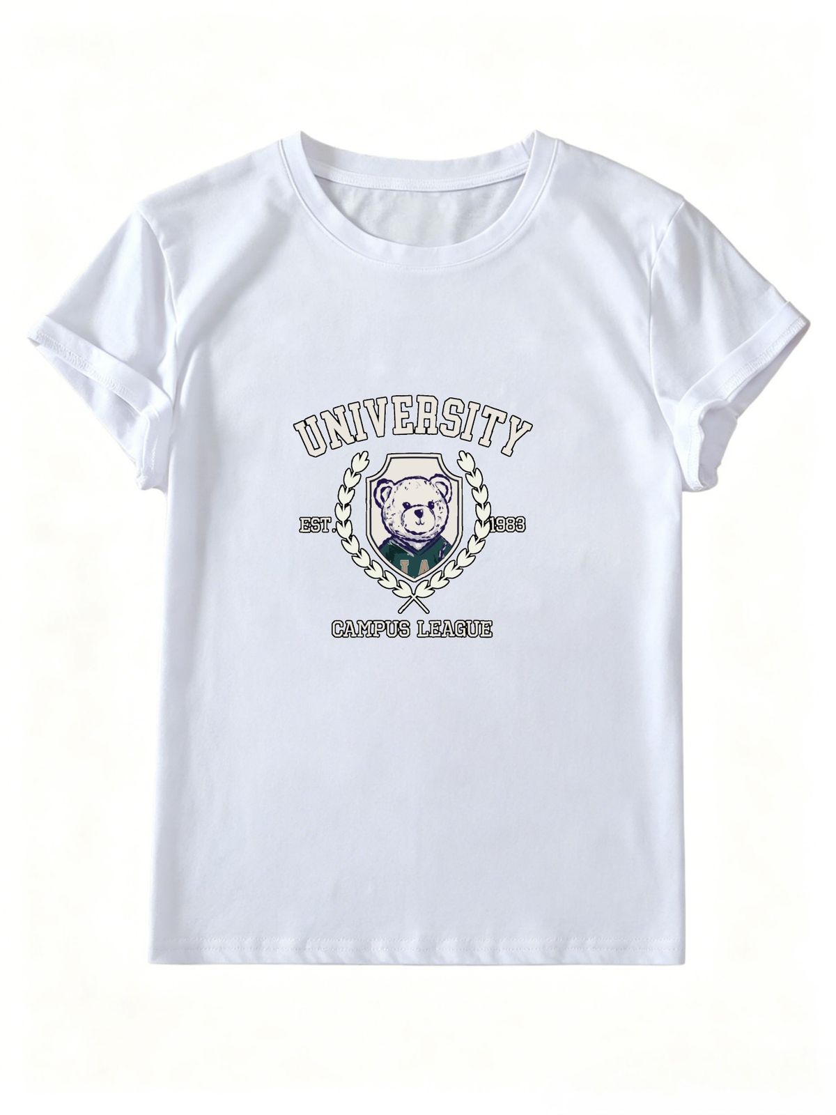 Women Vintage University Bear Crest Graphic T Shirt Casual Crew Neck Short Sleeve Campus League Print Basic Tee_ecoleips.com