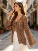 Women Tie Front Hollow Out Knit Cardigan Loose Flare Long Sleeve Ribbed Texture Lightweight Breathable Skin-friendly Sheer Cover Up_ecoleips.com