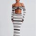 Women's Clothing Set Summer Striped Long Sleeve Halter Neck Top Skirt Two Piece Set_ecoleips.com