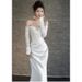 French Style Light Wedding Dress Simple Long Sleeve Off-Shoulder Bridal Gown Elegant White Mermaid Style_ecoleips.com