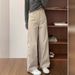 American Khaki Straight Casual Work For Women In Summer, Short And Wide Leg Pants, High Waist Slimming Suit Pants_ecoleips.com