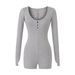 Women’s Stretch Long-Sleeve Jumpsuit Shorts – Round Neck Button-Up Romper | Slim Fit Casual One-Piece With Comfortable Elastic Waist_ecoleips.com