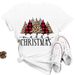Merry Christmas Tree Santa Claus Letter Print Loose Cute Retro Short Sleeve T-Shirt For Women_ecoleips.com