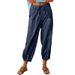 Suitable For All Seasons 2024 New Loose High-Waist Button Cotton Linen Nine-Point Wide-Leg Women's Pants_ecoleips.com