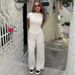 Women's Casual Long Sleeve Round Neck Suit European American Style Spring Autumn New Solid Color Wide Leg Pants_ecoleips.com