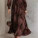 Women's Clothing Retro Print Long Dress Fashion Slim Waist V Neck Puff Sleeve Women's Clothing_ecoleips.com