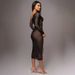 Fashion Women Long Maxi Dress Sexy Sheer Mesh Patchwork Asymmetrical Neck Off Shoulder Elegant Slimming Bodycon Long Dress_ecoleips.com