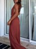 Simple Solid Color Lace Up Waist Women's Jumpsuit Casual Pleated Design Beach Rompers Summer Deep V Sleeveless Loose Playsuit_ecoleips.com