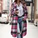 Women's Clothing Autumn/Winter Plaid Trench Coat Long Sleeved Women's Collared Shirt Drop Shoulder Casual Patch Pockets_ecoleips.com