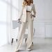 Elegant Double Breasted Lapel Suit Set for Women High Waisted Wide Leg Trousers European American Style High End Professional Two Piece Outfit_ecoleips.com