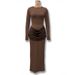 Women's Clothing Elegant Slim Fit Long Sleeved Pleated Bodycon Dress For Women Style Solid Color Autumn Winter Dress_ecoleips.com