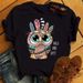 Maycaur Cartoon Owl Print T Shirt Women Kawaii Graphic Shirts Casual Short Sleeved Black Female Tee O-neck Harajuku T-shirts_ecoleips.com