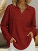 Women's Clothing Fashionable V Neck Button Up Waffle Knit Top Women's Loose Pullover Long Sleeve Solid Color European American Style_ecoleips.com