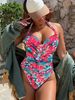 One Piece Bikini Swimwear Halter Neck Print Pleated New Export Style For Women D832R_ecoleips.com