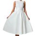 Women's Clothing Round Neck Cinching Full Skirt Elegant Summer Backless Maxi Dress With Round Neck, Wrap Waist & Flowy A-Line Skirt - White, Blue_ecoleips.com