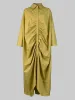 Freeacy Women's Personalized Dresses 2025 Spring Fashion Solid Color Pleated Shirt Dress Long Sleeves Loose Fit Party Dress_ecoleips.com