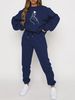 Women's Autumn And Winter Hip-hop Casual Street Comparison Gesture Pattern Printed Round Neck Sweatshirt+sports Pants Warm Suit-614_ecoleips.com