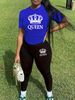 Women's Casual Fashion QUEEN Letter Pattern Printed Loose T-shirt+cropped Pants Two-piece Home Sportswear Daily Wear-404_ecoleips.com
