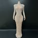 Women's Clothing Elegant Beaded Rhinestone Gown Nude Mesh Floor Length For Photoshoots Annual Meetings Runway Shows Birthday Parties Evening Wear_ecoleips.com