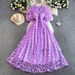 High-End French Style 3D Floral Puff Sleeve Dress Elegant Ethereal Mesh Long Women's Dress_ecoleips.com