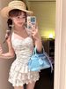 Women's Floral Halterneck One-Piece Swimsuit with Skirt Tummy Control Modest Swimwear_ecoleips.com