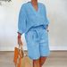 Women's Relaxed Fit Cotton-Linen 2-Piece Set Short Sleeve Top And Shorts Casual Lounge Wear in Versatile Solid Colors_ecoleips.com