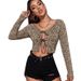 Voya Voya Voya 2026 In-Stock Cross-Border Hot-Selling Women's Top: European And American Leopard Print Sexy Tie-Up Long-Sleeve T-Shirt_ecoleips.com