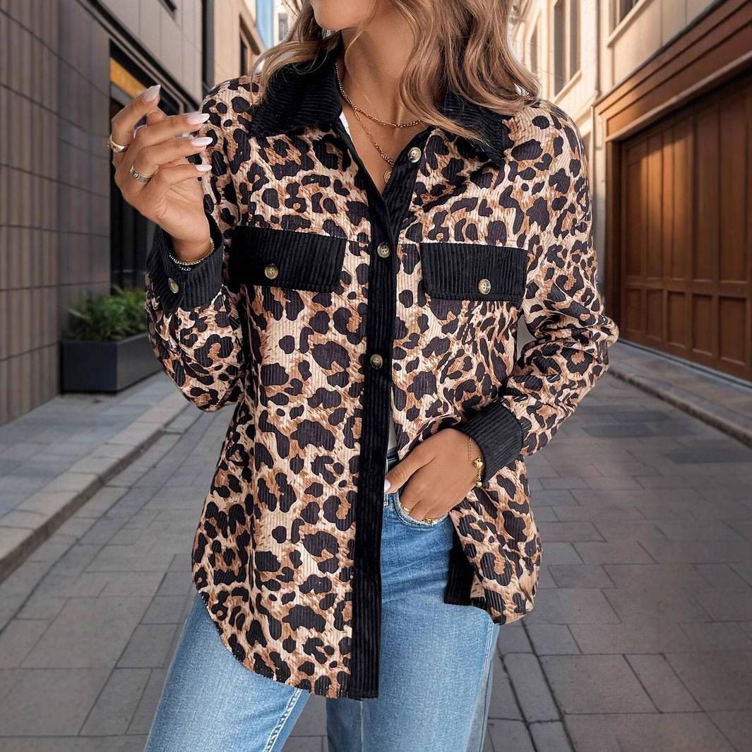 Women's Clothing supply of women's corduroy leopard print casual jacket hot selling hot shirt outer_ecoleips.com