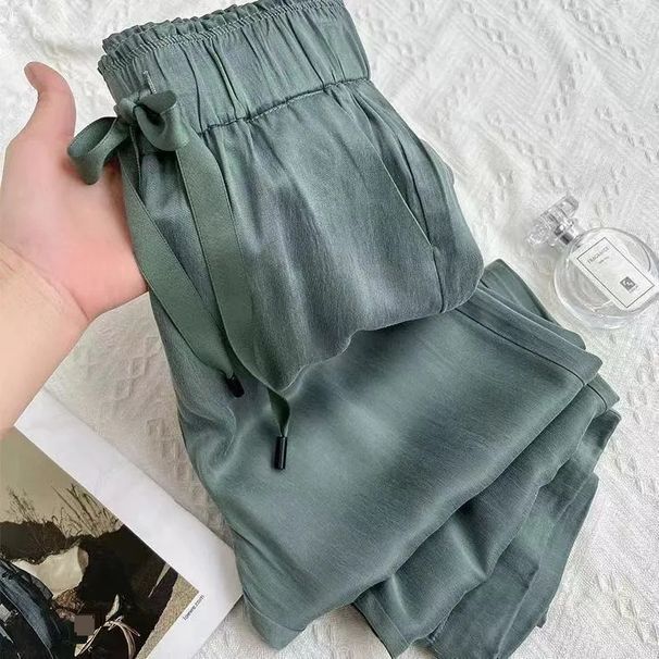 Women's Clothing ice silk narrow version wide leg pants women's summer thin new loose straight hidden meat high waist drape anti mosquito pants_ecoleips.com