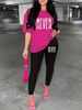 Women's Casual Loose And Fashionable NEVER Give Up Letter Pattern Print Loose T-shirt+shorts Two-piece Set Home Sportswear Daily Wear-263_ecoleips.com