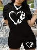 Summer Women's Casual Fashion Heart Butterfly Print Loose T-shirt+shorts Two-piece Sportswear Suitable For Daily Wear-62_ecoleips.com