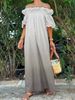 Women's Gradient Color Off-Shoulder Puff Sleeve Dress Backless Loose Fit Elegant Long Skirt for Summer_ecoleips.com