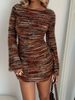 Women's Elegant Tie Waist Dress Long Sleeved Knitted Autumn Short Striped New Best Selling_ecoleips.com