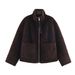 Women's High Neck Long Sleeve Fur Coat Casual Office Lady Street Style Versatile Coat With Pockets_ecoleips.com