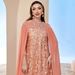 Orange Pink Leaf Mesh Embroidery Fashion Cloak Two Piece Dress Lady Long Skirt_ecoleips.com