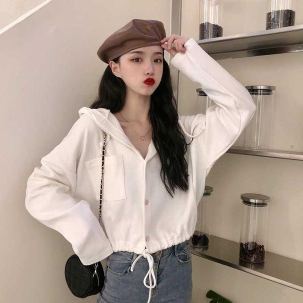 hooded Cotton Jacket Autumn, Plus-size European And American Women's Clothing, Loose-fitting, Drawstring,_ecoleips.com