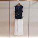 Women's Clothing Elegant Inspired Women's Dress French Style Slightly Pleated Long A-Line Round Neck Belted Vest Two Piece_ecoleips.com