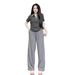 Women's Clothing Summer Fashion Set Casual Striped Collar Top And Wide Leg Pants Two Piece Outfit Thin Short Sleeve_ecoleips.com