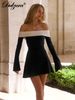 Dulzura Off Shoulder Long Sleeves Slim Mini Dress Women's Sexy Elegant Outfit Prom Birthday Party Clubwear Spring Dress_ecoleips.com