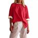 Relaxed Fit Cotton T-Shirt For Women, Ribbed Knit Panel Casual Tee, Soft Breathable Everyday Top With Color Block Design_ecoleips.com