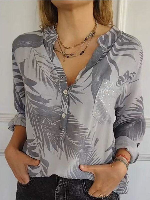 Women's Clothing New Fashion Design V Neck Printed Tops_ecoleips.com