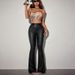 European And American Foreign Trade Women's High-waisted Slimming PU Leather Trendy American-style Straight-leg Flared_ecoleips.com